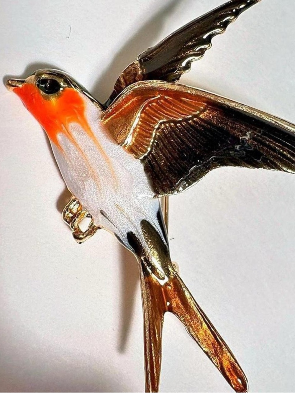 Gold and Orange Bird Pin Brooch - Elegant Swallow Design